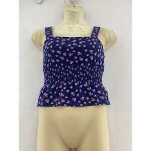 Express Floral Cami Top Smocked Y2K Sleeveless Peplum Crop Top‎ Casual Cute M